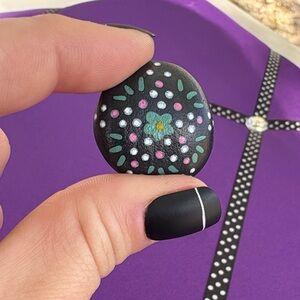 3/$12 Hand-Painted Stone - Black with Floral Design